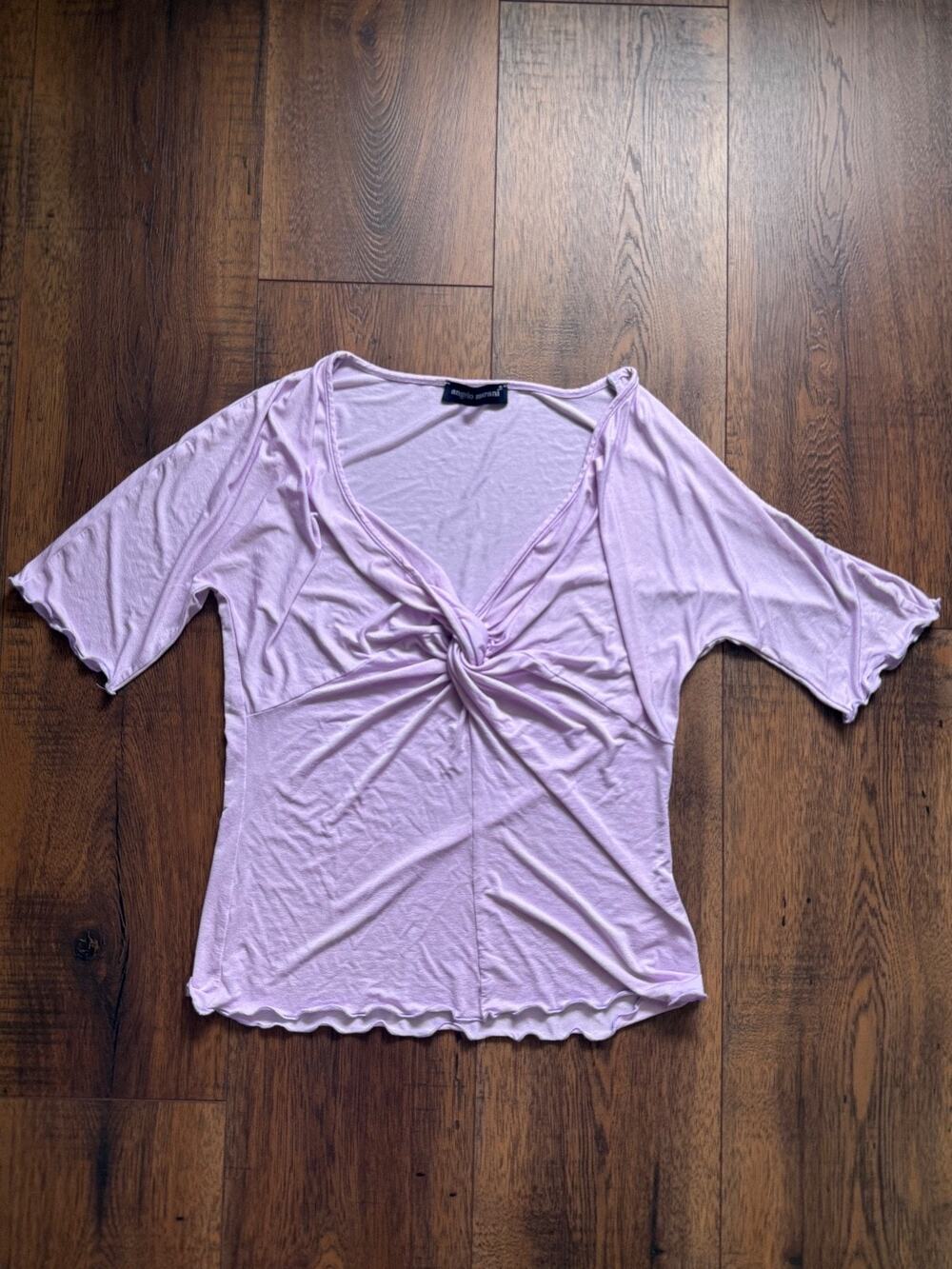 Angelo Marani Women’s Lavender Y2K Twist Front Top Made in Italy Viscose Stretch
